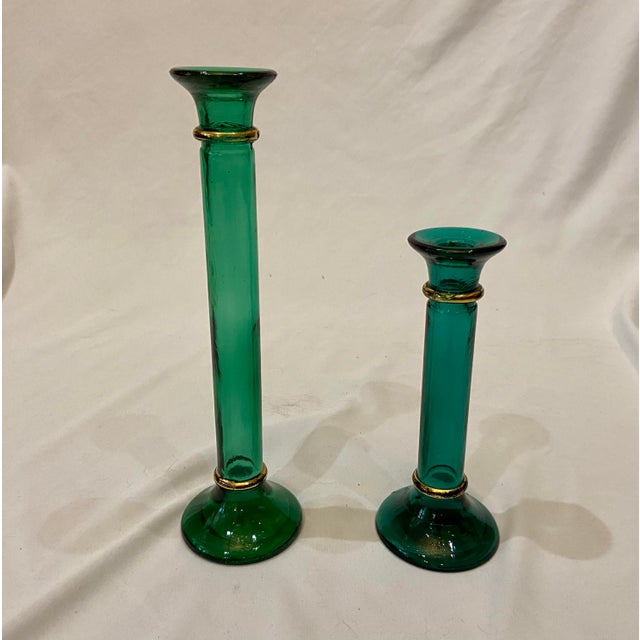 Vintage Green Glass Candle Holders a Pair Chairish