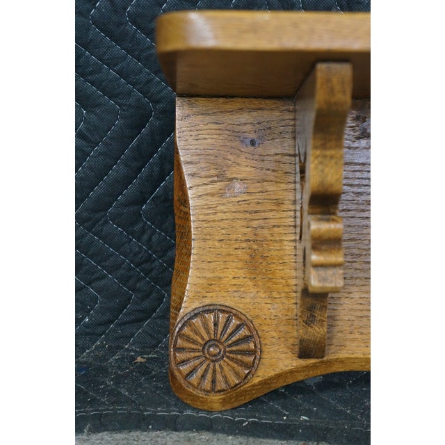 Brown 20th Century Victorian Eastlake Revival Carved Oak Wall Shelf Mantel Display 35" For Sale - Image 8 of 16