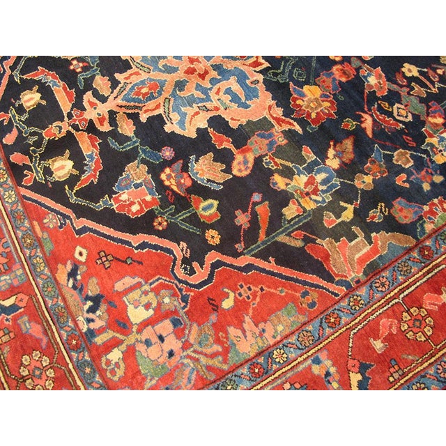 1930s Blue Navy Floral-Medallion Antique Persian Bakhtiari Rug Hand Knotted 7'0" X 11'6 Wool Carpet For Sale - Image 4 of 7