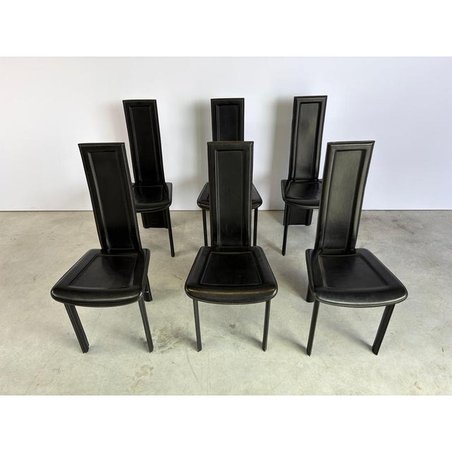 Animal Skin Vintage Black Leather Dining Chairs, 1980s, Set of 6 For Sale - Image 7 of 10