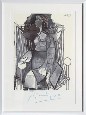 1980s "Femme Assise dans un Fauteuil Tresse" Lithograph After Pablo Picasso