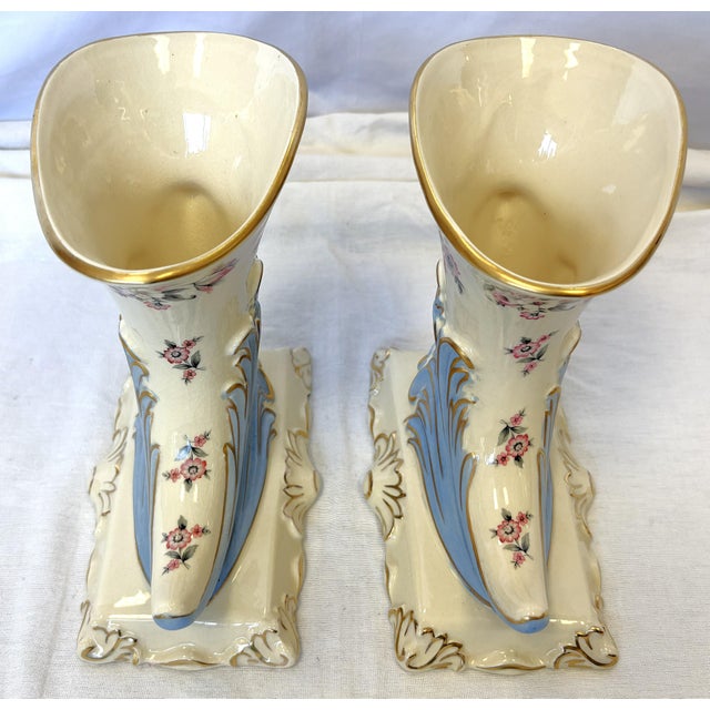 Mid 20th Century Porcelain Cornucopia Vases With French Belle Epoque Design- A Pair For Sale - Image 11 of 17