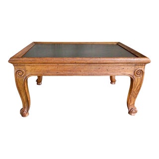 1990s Vintage Henredon Solid Oak Coffee Table With Sophisticated Soapstone Top For Sale
