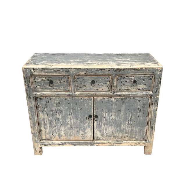 Rustic Reclaimed Elm Wood Gray Commode Chest For Sale - Image 3 of 10