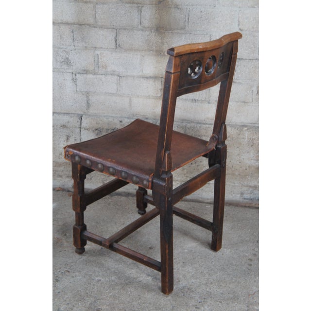 Late 19th Century Late 19th Century Antique Spanish Revival Quartersawn Oak Leather Nailhead Side Chair For Sale - Image 5 of 12