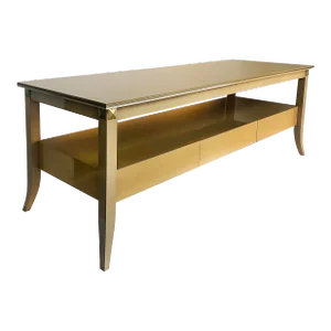 Andre Arbus Style Lacquered Birch Wood Console Table With Brass Inlay