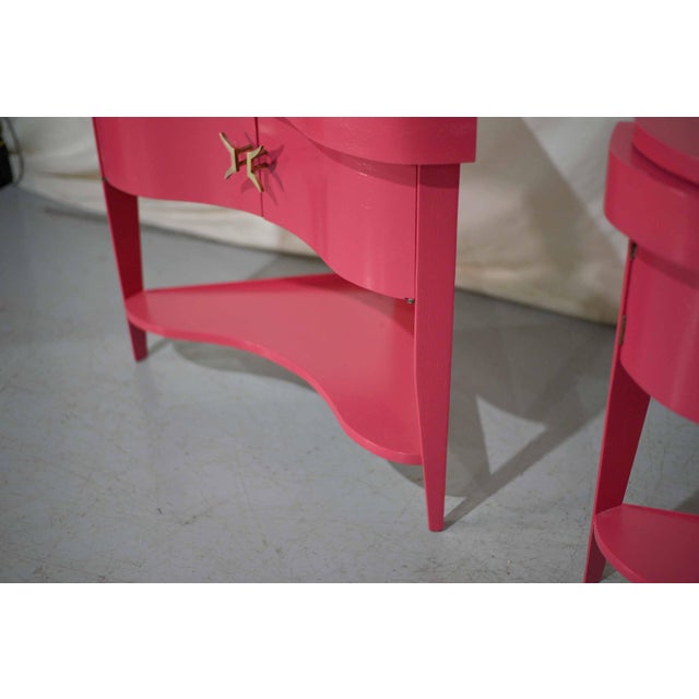 Vintage Triangular Concave Flip-Out Tables in Pink Newly Painted - A Pair For Sale - Image 11 of 12