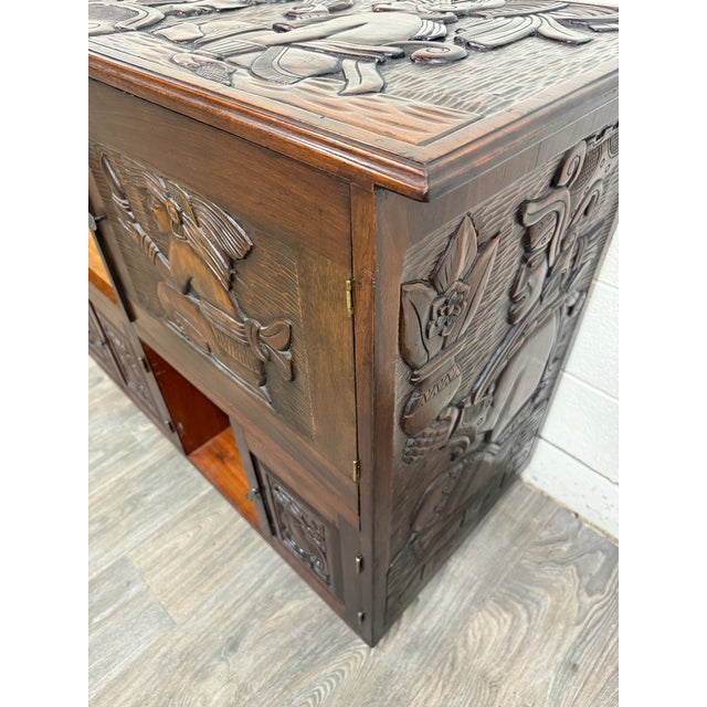 Vintage Hand Carved Solid Wood Mexican Colonial Server Credenza For Sale - Image 10 of 18