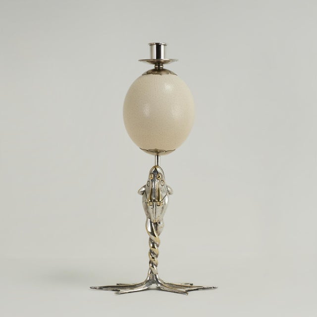 Pair of Mid Century Silver Plate Ostrich Egg and Frog Candlesticks by Antony Redmile For Sale - Image 11 of 15