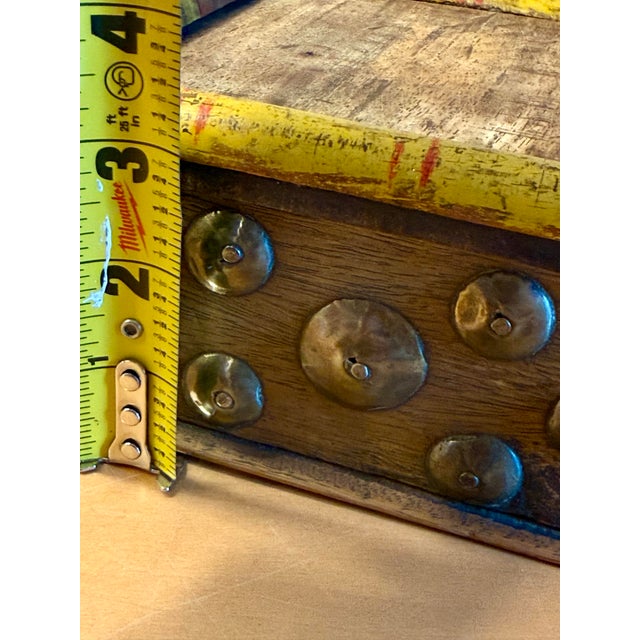 Tan 19th Century Antique Indian Polychrome Wood & Brass 4-Compartment Spice Box For Sale - Image 8 of 11