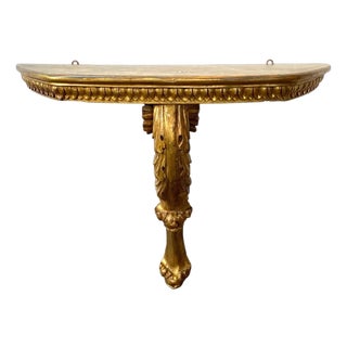 Small Italian Gilt Pine Wall Mount Console Table / Bracket Shelf For Sale