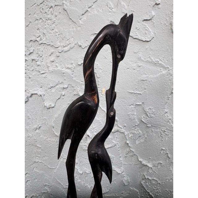 Vintage Hand-Carved Horn Sculpture of Crane Feeding Its Young on Wooden Base (8.75”) For Sale In Orlando - Image 6 of 9