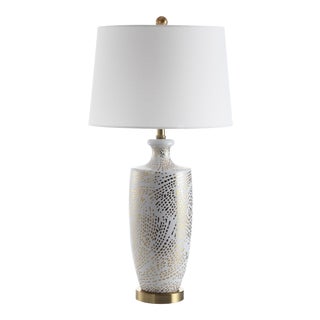 Pattered Vase Table Lamp - White & Gold For Sale