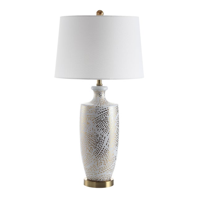Pattered Vase Table Lamp - White & Gold For Sale