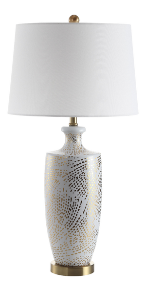Pattered Vase Table Lamp - White & Gold