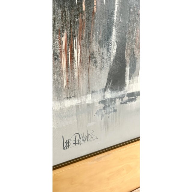 Gray Mid Century Modern Cityscape Abstract Oil Painting by Lee Reynolds For Sale - Image 8 of 12