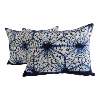 Blue and White African Bolster Decorative Pillows - Set of 2 For Sale