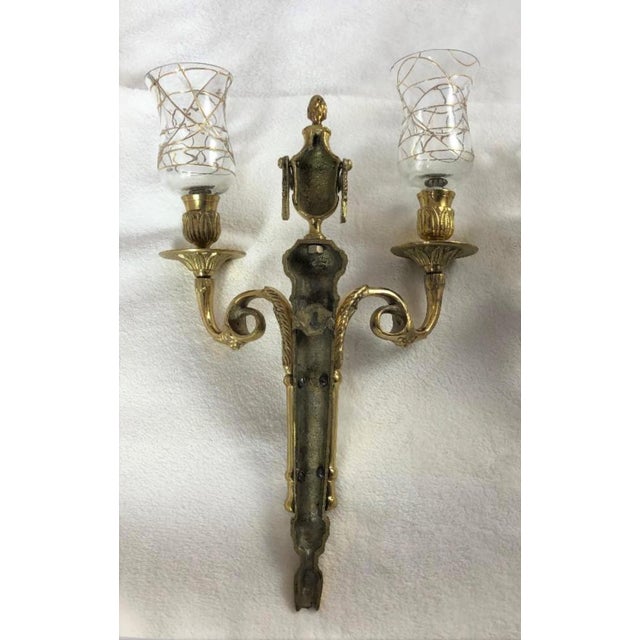 Metal Vintage Early 20th Century French Empire Brass and Crystal Sconces - a Pair For Sale - Image 7 of 10