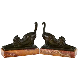 Art Deco Bronze Cat Bookends by Louis Riche for Patrouilleau Foundry, 1920s, Set of 2