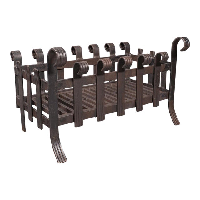 1950s Vintage Fire Basket, English, Iron, Fireplace, Gothic Revival, Mid Century, 1950 For Sale