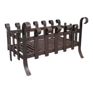 1950s Vintage Fire Basket, English, Iron, Fireplace, Gothic Revival, Mid Century, 1950