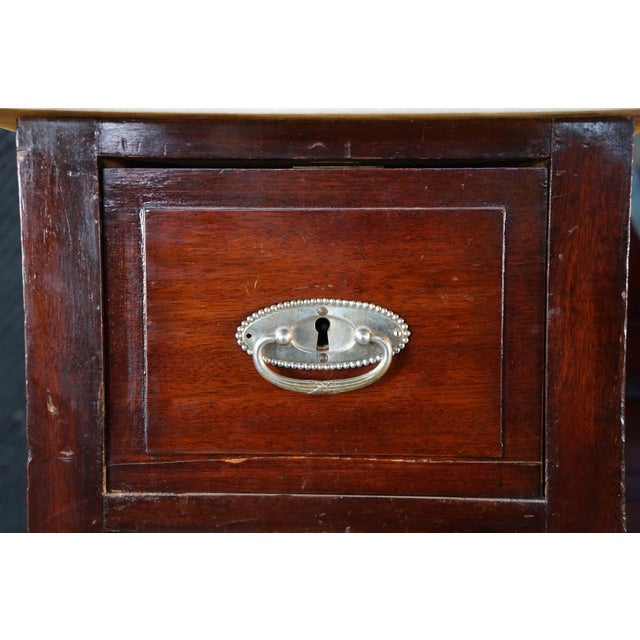 Antique Edwardian Mahogany Marble Top Drop Center Dressing Table Vanity 46" For Sale - Image 10 of 17