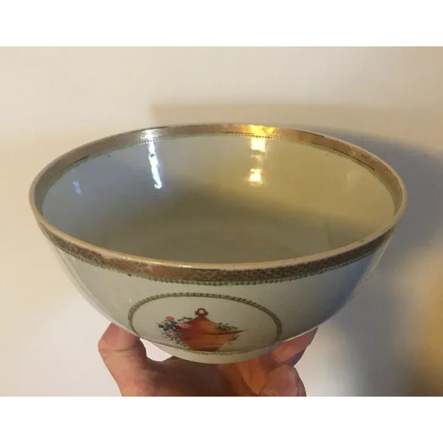 White Antique Early 19th Century Chinese Export Porcelain Bowl Decorated with Three Classical Urns For Sale - Image 8 of 12