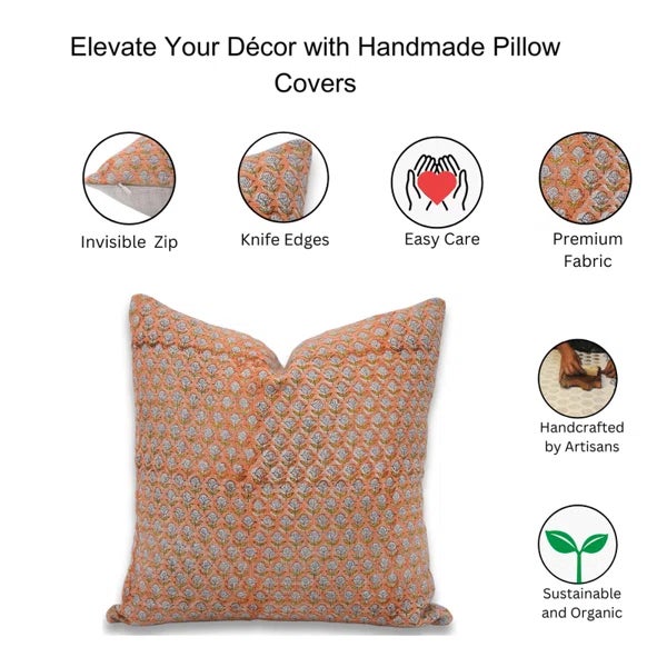 Textile Fabdivine Block Print Thick Linen Pillow Cover 26x26 Inch - Tarangini For Sale - Image 7 of 7