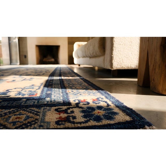Early 20th Century 1900s Beige Medallion Antique Chinese Peking Rug 3' 2" X 11' 6" Handknotted Wool Pile Wool Carpet For Sale - Image 5 of 7