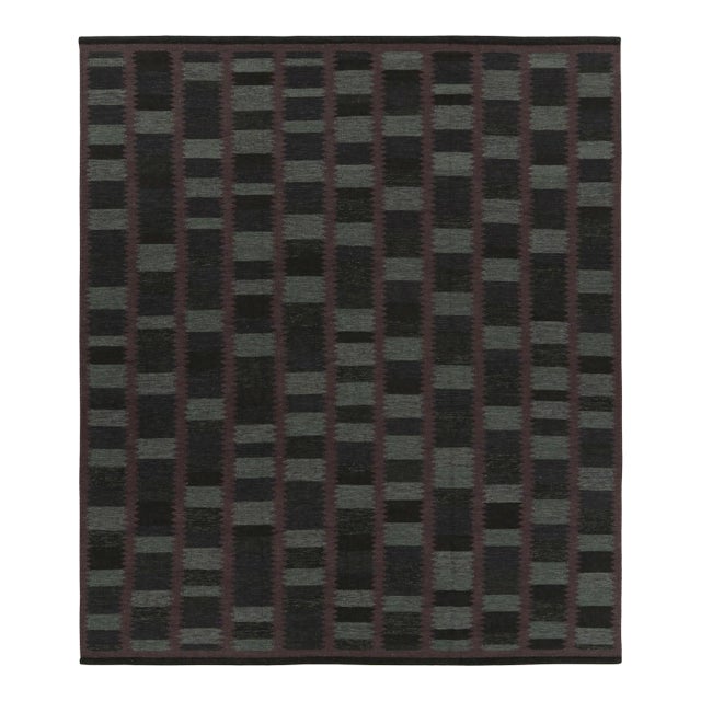 Rug & Kilim’s Scandinavian Style Rug With Black, Gray & Purple Geometric Pattern For Sale