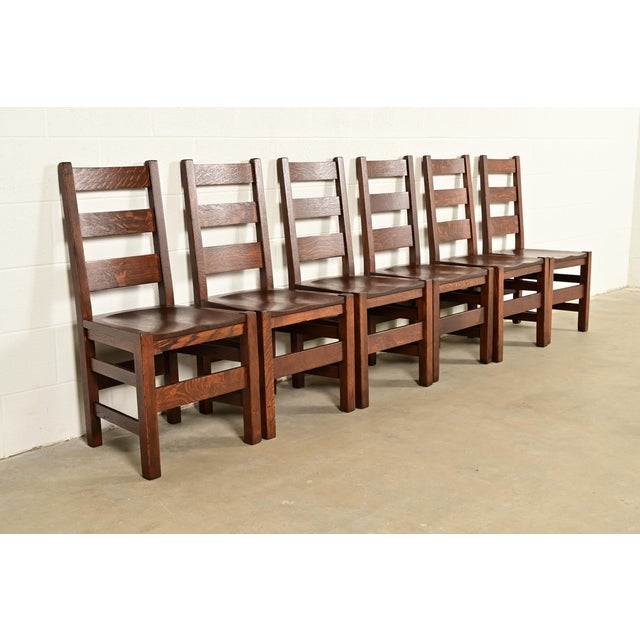 Stickley Brothers Antique Mission Oak Arts & Crafts Ladder Back Dining Chairs, Newly Refinished For Sale - Image 11 of 11