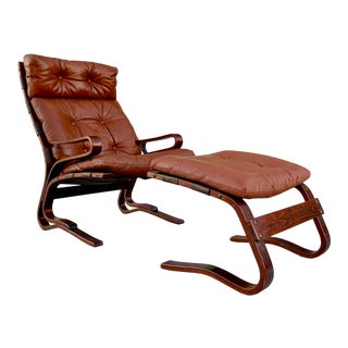 Mid Century Danish Modern Elsa & Nordahl Solheim Leather Rosewood Lounge Chair & Ottoman For Sale
