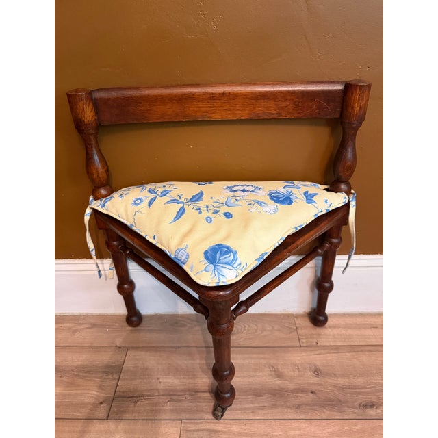 Antique Patented Sliding Seat Mahogany Triangular Corner Chair With Turned Legs and Brass Castor For Sale - Image 14 of 15