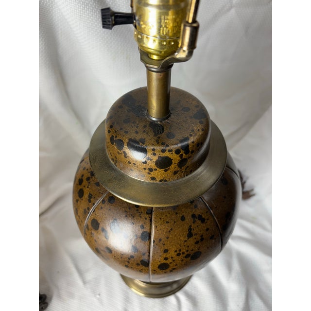 Vintage Cowhide Leather Ginger Jar Table Lamp With Frederick Cooper Shade For Sale - Image 6 of 9