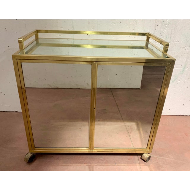 20th-Century Rolling Bar in Brass with Mirrored Front, 1970s For Sale - Image 6 of 13