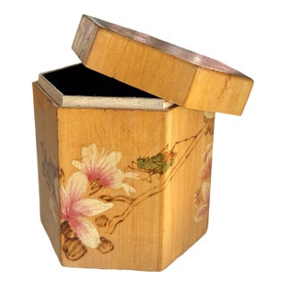 1960s Chinese Grasshopper and Florals Wooden Box For Sale