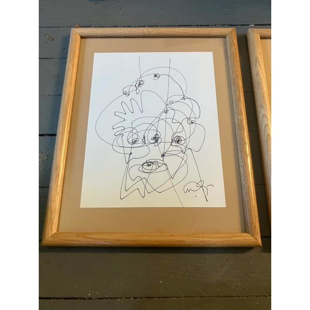 Contemporary original set of two Wayne Cunningham abstract ink drawings laid on matboard. Framed and signed. Measure 11x14...
