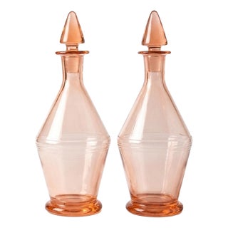 French Pink Glass Carafes with Stoppers, 1960s, Set of 2 For Sale