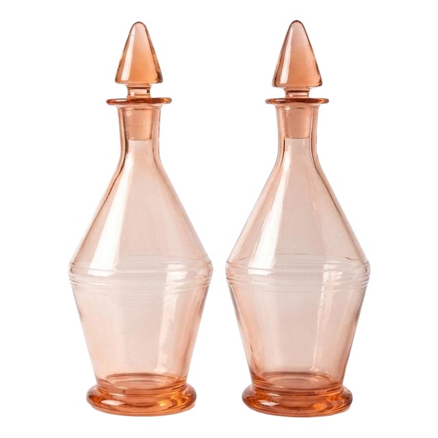 French Pink Glass Carafes with Stoppers, 1960s, Set of 2 For Sale