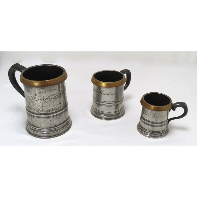 Authentic Matched Set of 3 London Pewter & Brass Imperial Measures Circa Mid 19th Century For Sale - Image 13 of 13