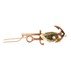 14k Victorian Anchor and Shell Pearl Bangle Bracelet