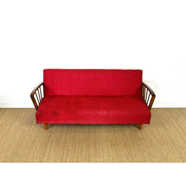 Mid-Century Modern Vintage Scandinavian Convertible Sofa in Wood and Fabric, 1960s For Sale - Image 3 of 17