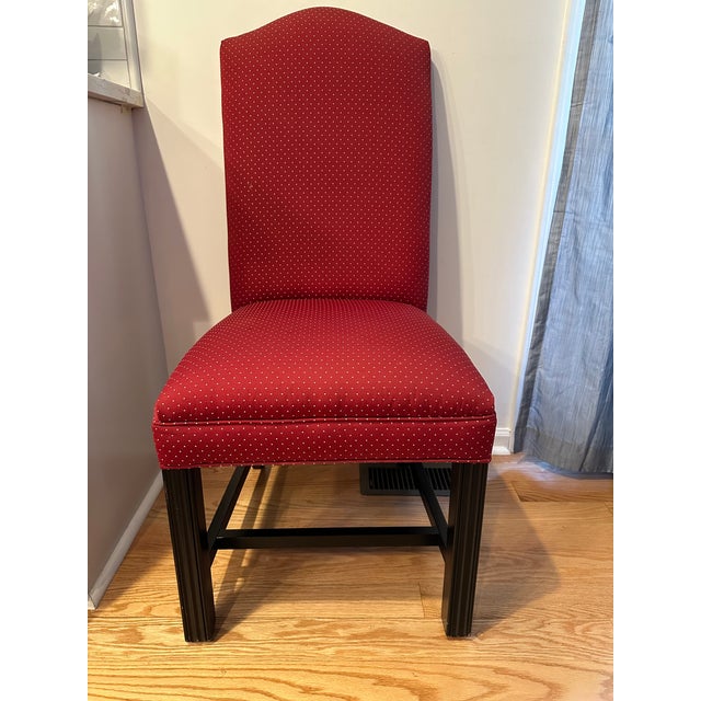 Excellent condition are 6 Pottery Barn upholstered, very sturdy dining chairs. Wood is dark stained. Will sell all 6 for...