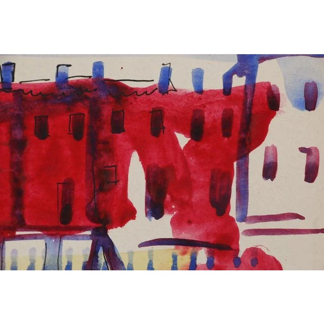 Vintage Original Mid 20th Century Modernist Watercolor/Paper-Cityscape-Helen Malta-Signed For Sale - Image 4 of 8