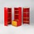 Italian modern wood and red metal self-supporting bookcase by Arflex, 1970s. Self-supporting bookcase with curved metal...