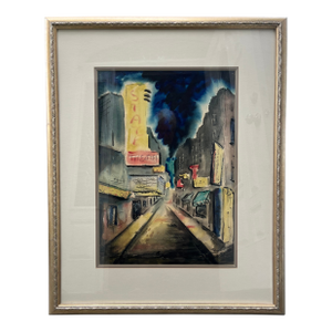 Large Mid-Century Abstract Impressionist Cityscape Watercolor.