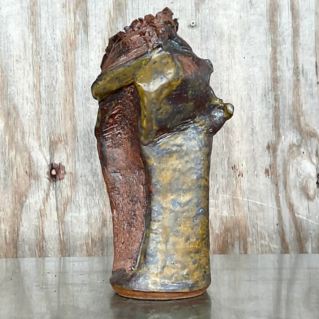 Abstract Vintage Boho Abstract Studio Pottery Vase For Sale - Image 3 of 10