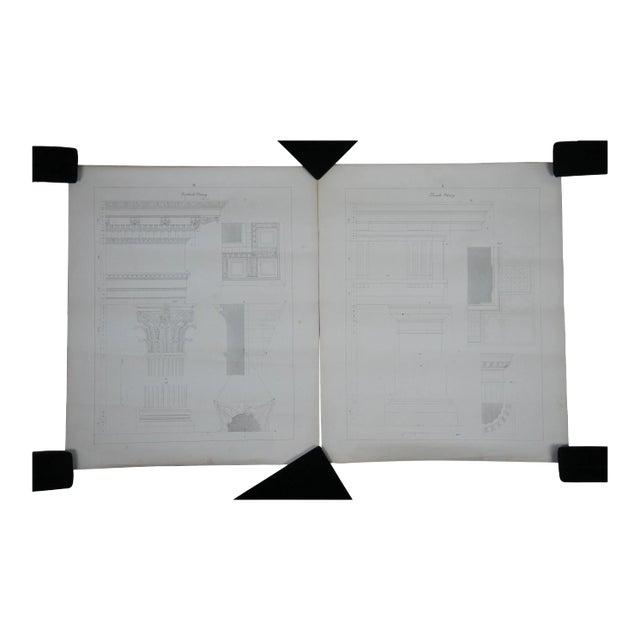 Antique Architectural Engravings Doric Column Corinthian Order Grecian - Pair For Sale