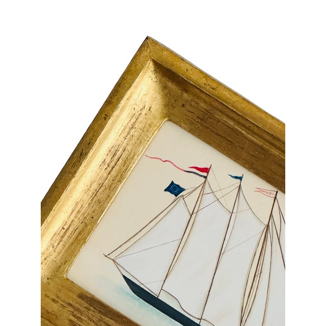 This hand-painted sailboat showcases beautifully detailed sails defined with fine linework that brings out the structure...