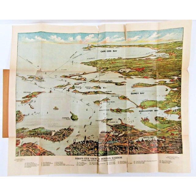 Traditional 1920 Bird's Eye View of Boston Harbor Showing All Steamboat Routes by Union News For Sale - Image 3 of 11